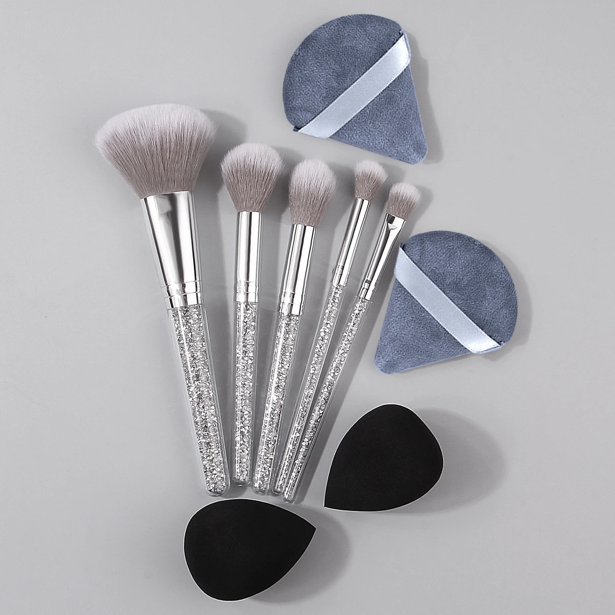 Ensemble de pinceaux pour fard à joues, poudre douce et ample, manche en diamant, éponge à poudre sans déclenchement, bouffée de poudre d'œuf, outils de maquillage professionnels, 9 pièces