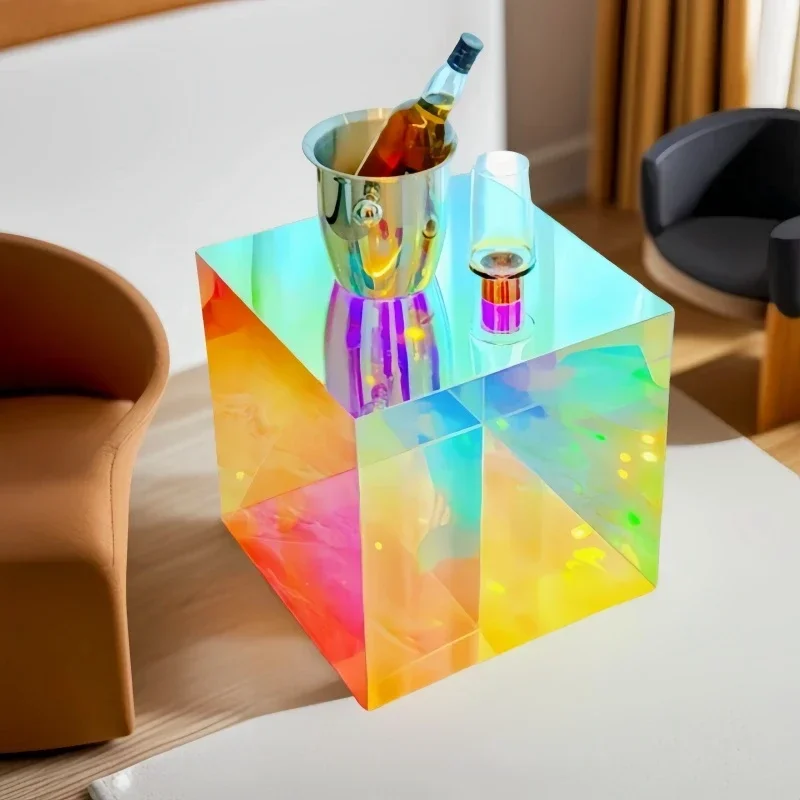 Nordic Style Colorful Acrylic Coffee Table Square Design Home Living Room Sofa Side Bedside Desk Bedroom Decorative Table
