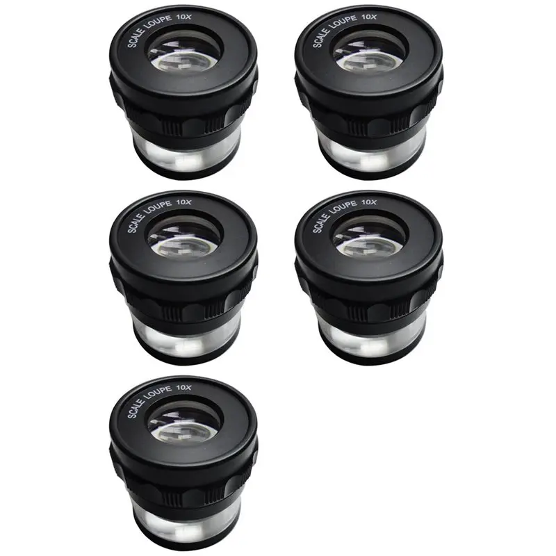 

5Pcs 10X Stand Measuring Magnifier Scale Loupe Magnifying Glass 10X With Scaled Magnifier-N37R