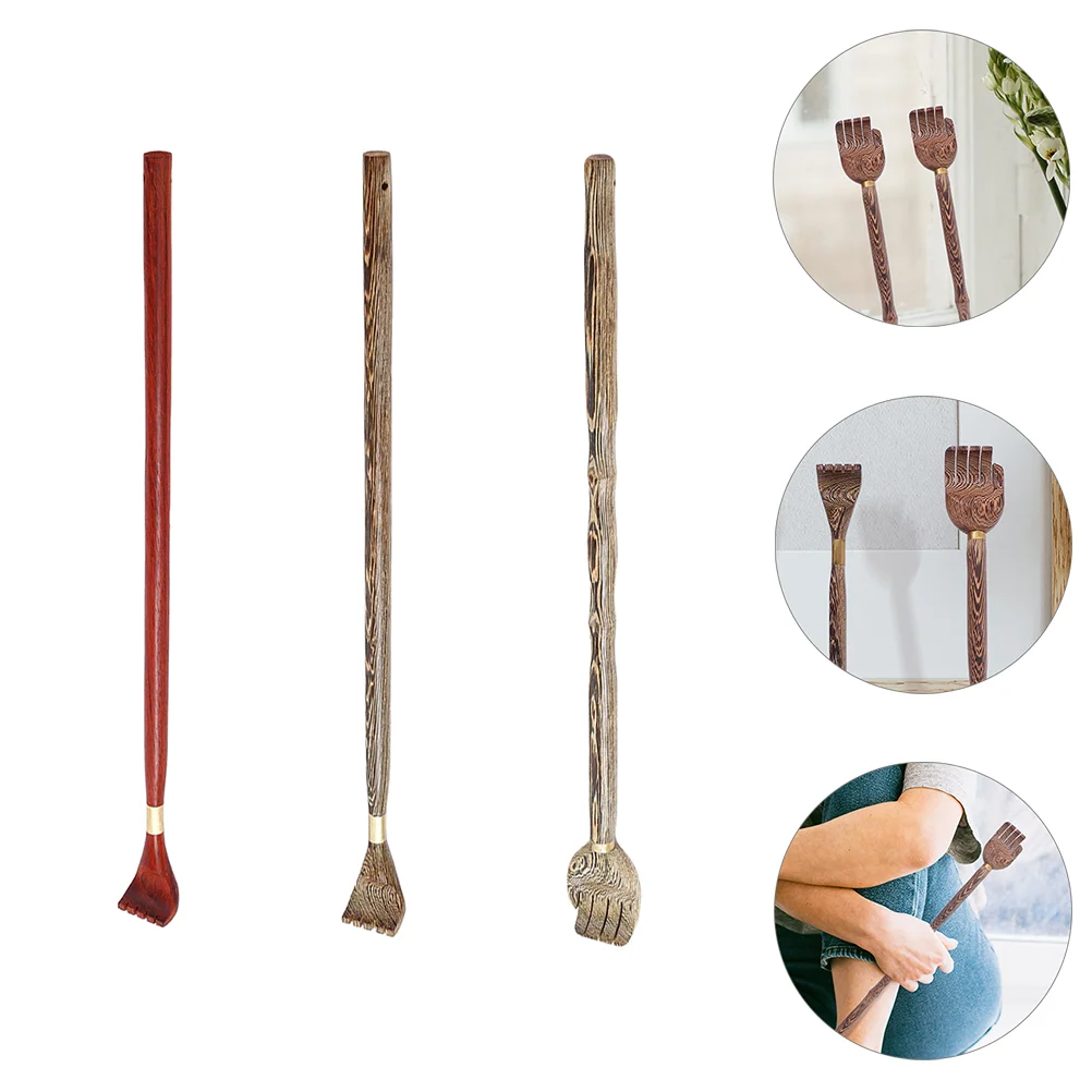 3 Pcs Back Scratching Claw Wooden Body Itching Relief Pedicure Scraper Elder Toe Dividers Shoulder Massage Stick