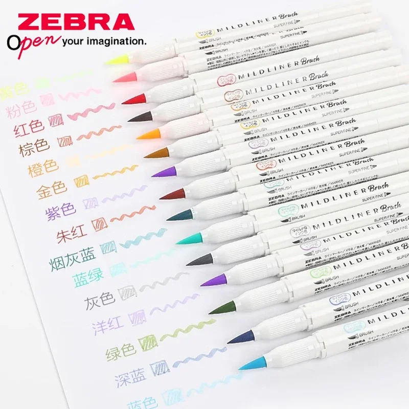 Zebra Highlighter WFT8 Mildliner Brush Mark Pens, Dual Head Handbook Set for Funny Lettering Sketching Greeting Cards Journaling