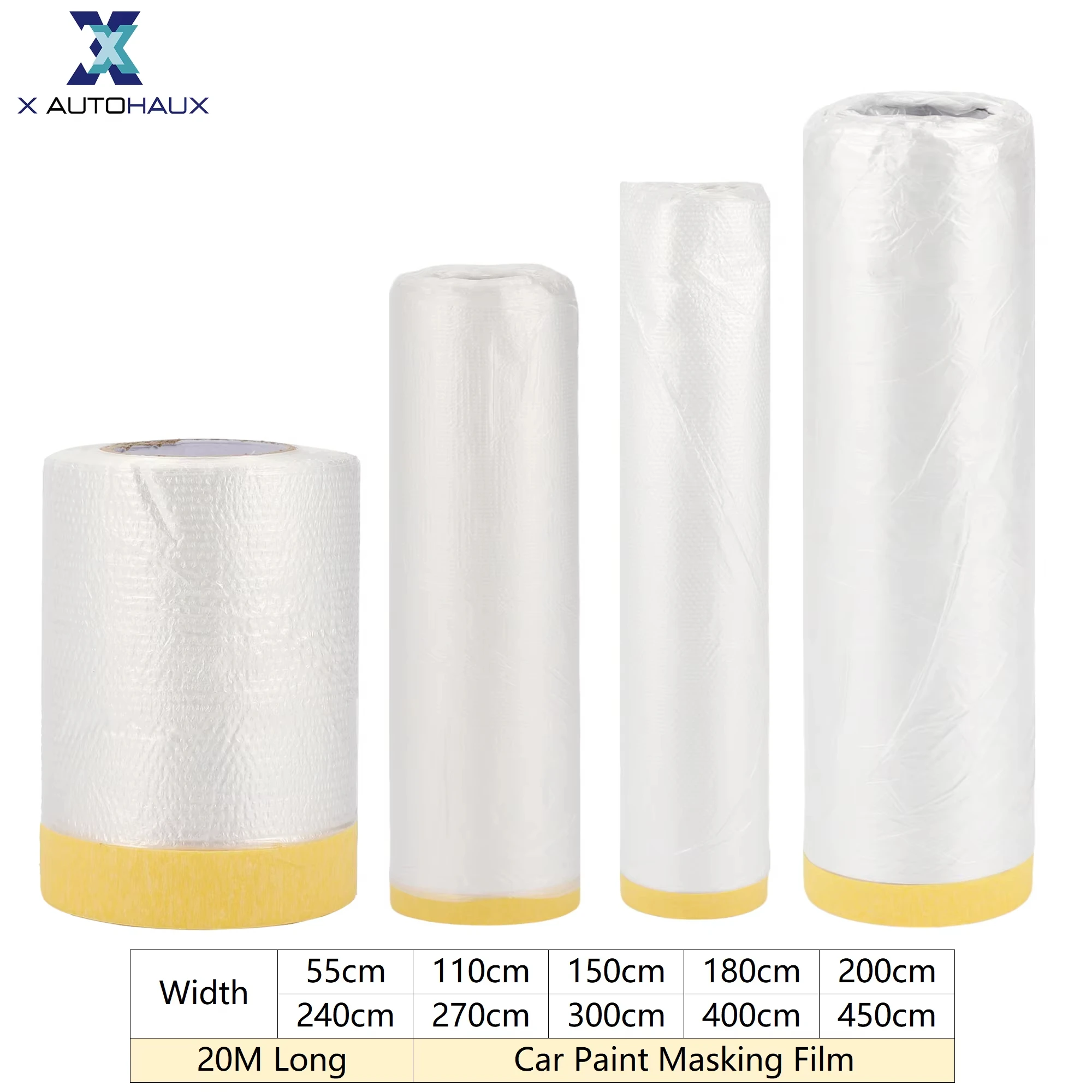 UXCELL Car Window Film 20M Long 55cm-450cm Car Paint Masking Film Protective film Plastic Pre-Taped Masking PE Film Paper Cover