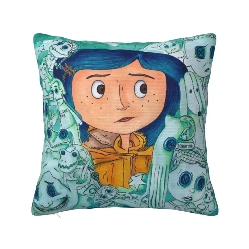 Custom Horror Halloween Movie Coraline Cushion Cover 45*45cm Polyester Throw Pillow Case Home Decorative Bedding Sofa Pillowslip