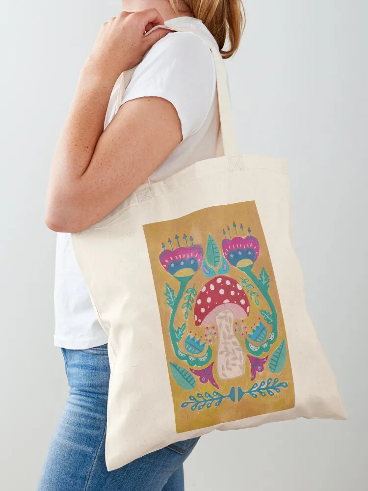 

Mushroom Folk Art Tote Bag canvas tote bags Women's shopper tote bags cloth bags