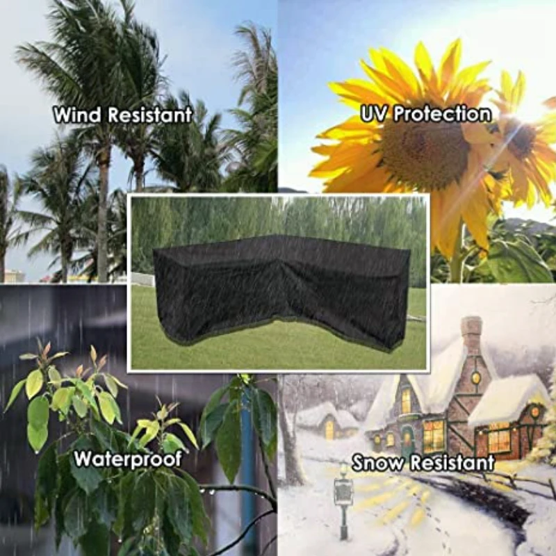 L-shaped furniture waterproof cover outdoor garden patio rattan sofa dustproof V-shaped dustproof cover black