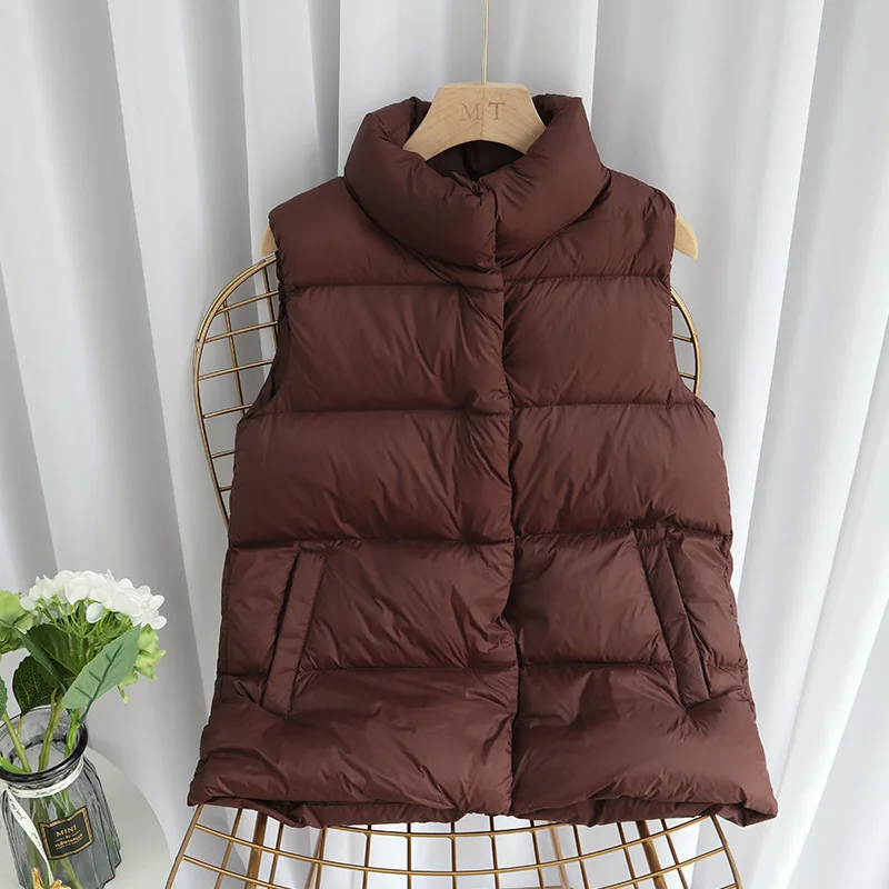 Winter Women Stand Collar Down Waistcoat Jacket Warm Thick White Duck Down Vest Parkas Female Short Bigsize Sleeveless Tank Coat