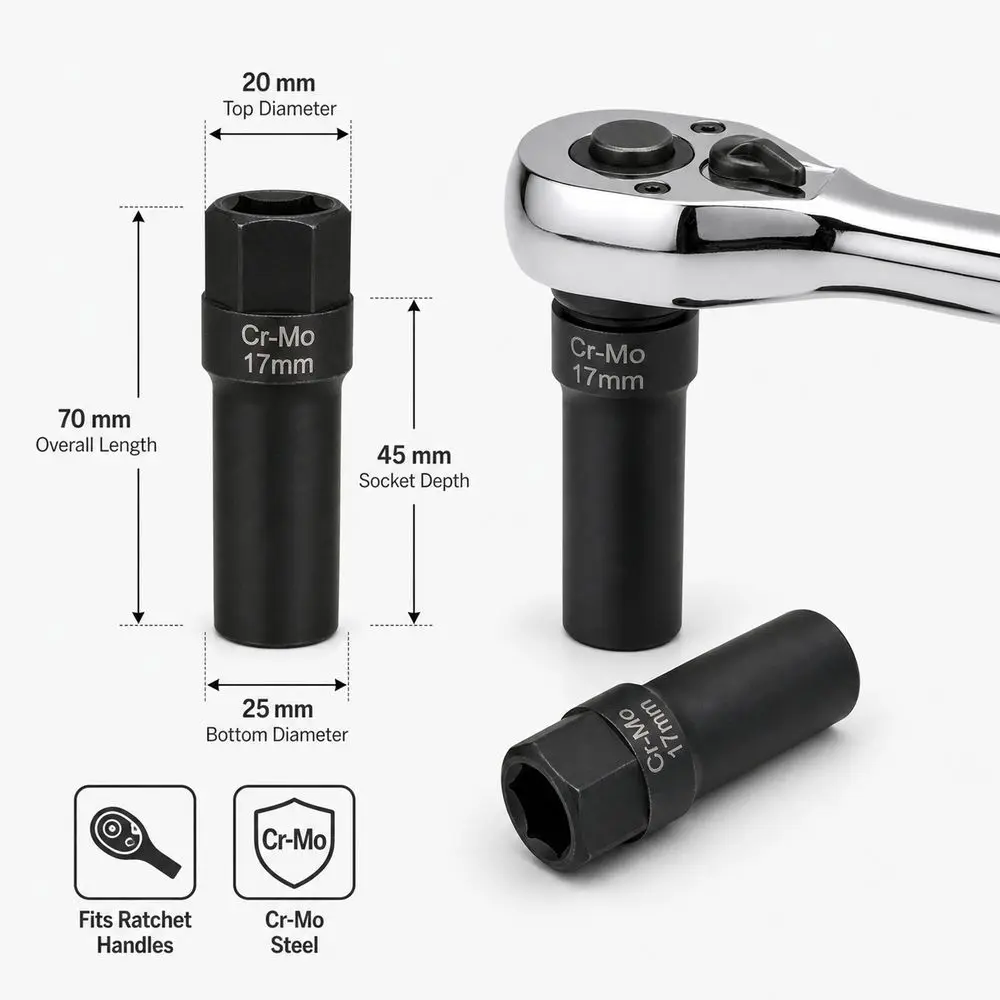 Anti Theft Wheel Lug Seven Sided Heat Treated Lug Nut Ratchet Compatible Black Finish Wheel Nut Key Automotive Repair Tools