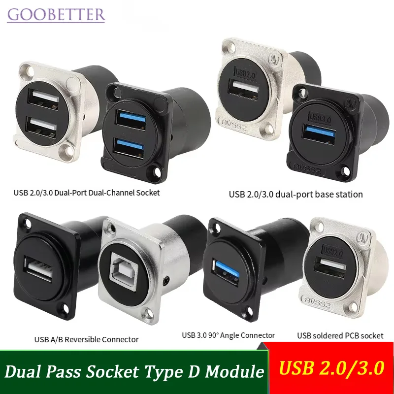 

Dual USB 2.0/3.0 Type-D Socket Port | Printer/Industrial Data Connector | Panel Mount Female Adapter | Stable Signal Transfer