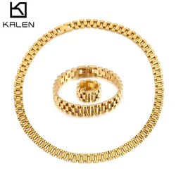 10mm Classic Watch Strap Chain Ring & Bracelet & Necklace Jewelry Set - Stainless Steel - KN251129-KFC