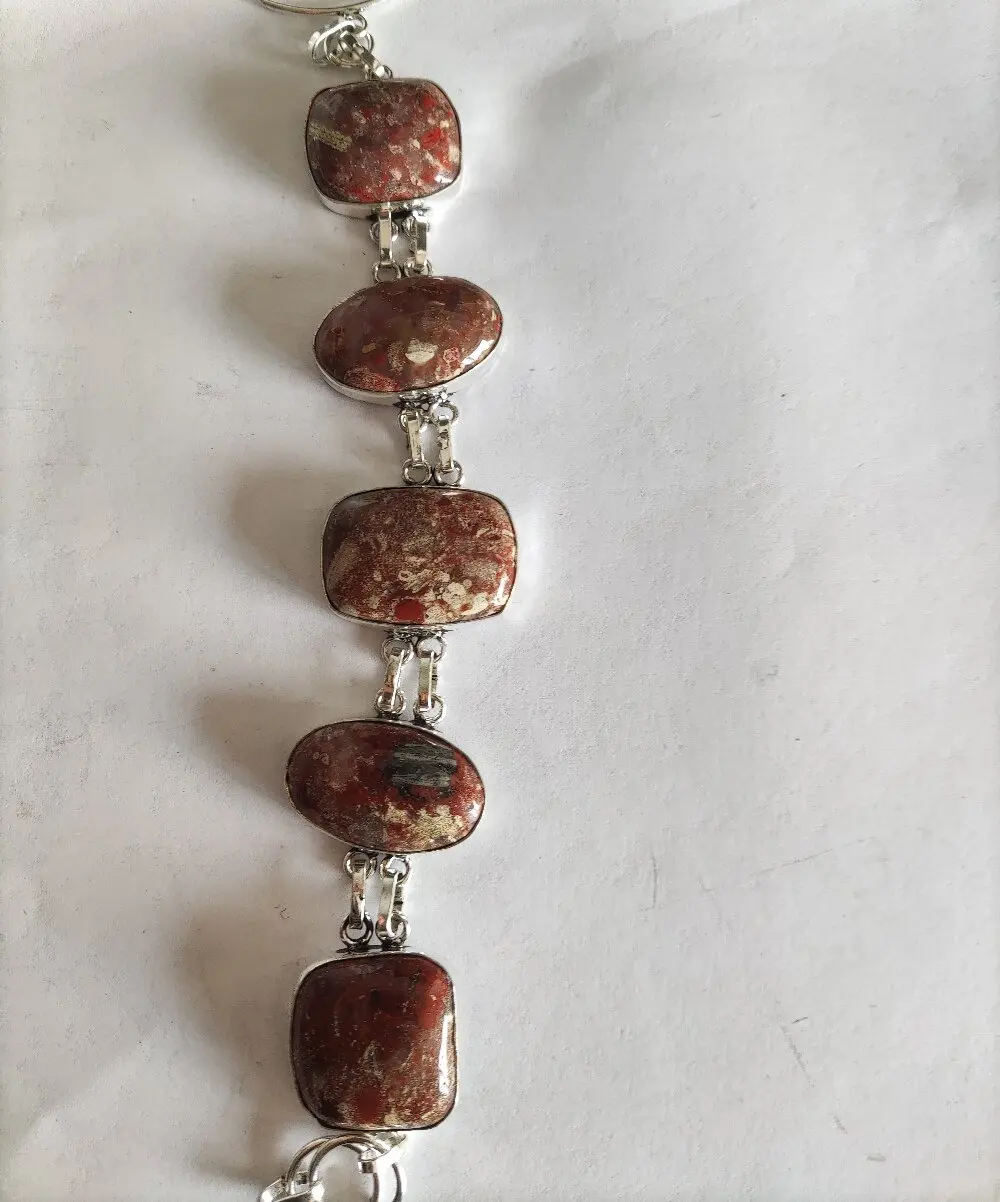 Genuine Blue Topaz Chacedony Opal Citrine  Opalite  Turquoiser  Blood Stone  Fire Opal Jasper Bracelet Silvers Copper