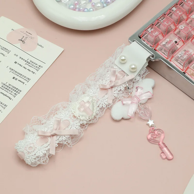 

Застежка-застежка для ленты для клавиатуры на заказ Madlion68, декоративный кружевной зажим, милая красивая розовая кружевная лента для аксессуаров для клавиатуры