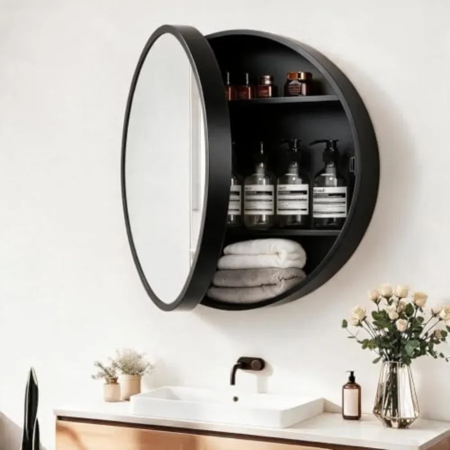 20 Inch Round Medicine Cabinet with Mirror - Wall Mounted, Stainless Steel, Silver, Fog-Free Mirror and Soft-Close Door