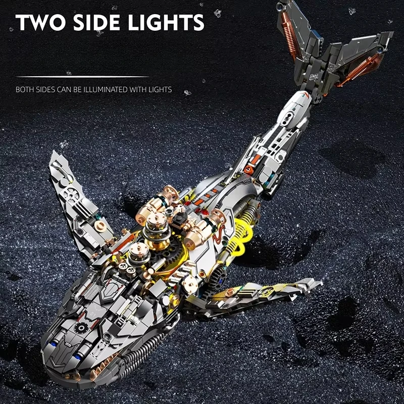 مجموعة الحياة البحرية للحوت الميكانيكي لعالم الحيوانات التقنية مع مكعبات بناء خفيفة نموذج ألعاب تجميع للأولاد لهدايا الأطفال