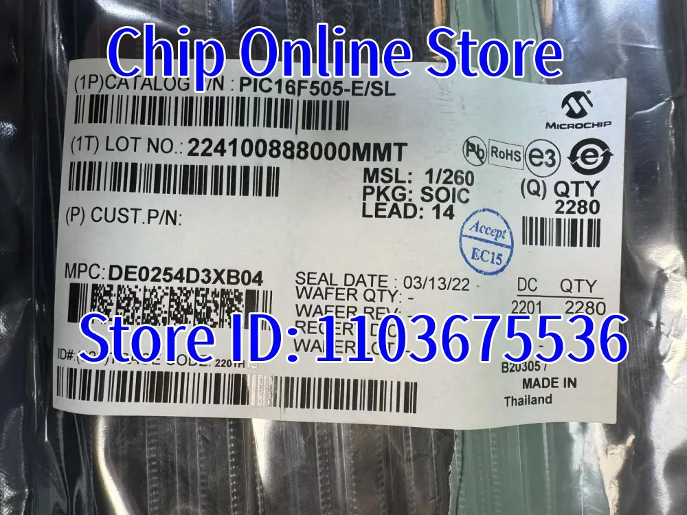5~100pcs-pic16f505-e-sl-pic16f505t-e-sl-pic16f505-soic14-novo-original