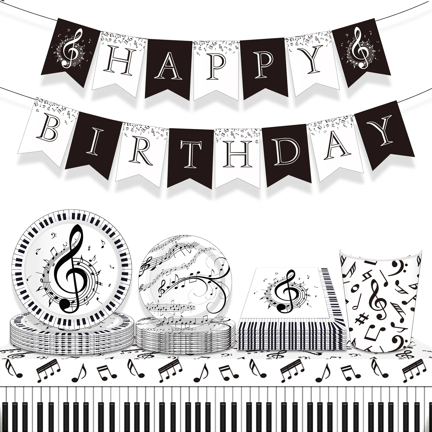 Musik-Melodie Party Einweg-Geschirr-Sets Pappteller Becher Servietten Geburtstags-Party Tischware Deko Party-Zubehör