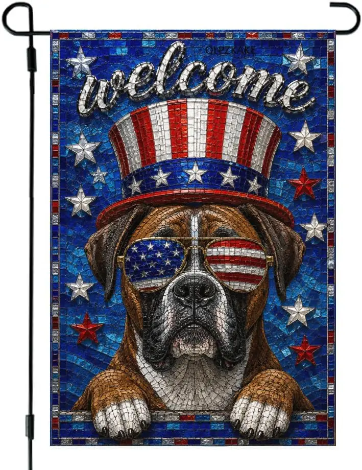4th of July Patriotic Garden Flag 12 x 18 Inch Double Sided Boxer Dog Yard Flag for Independence Day Memorial Day Veterans D yyi