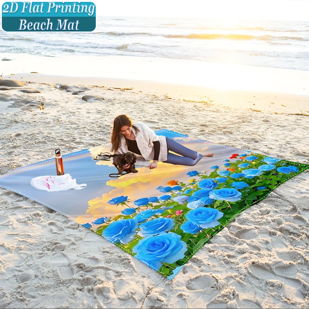 1-Piece Set, Summer Outdoor Beach Mat, Includes 4 Ground Stakes, Unique Printed Design, Fade-Resistant, Lightweight, Quick-Drying, Easy to Carry, Windproof and Sandproof, Fashionable and Trendy Outdoor Activity Decoration, Suitable for Beach, Camping, Picnics, Parties