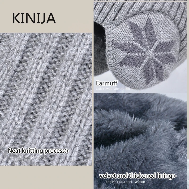 2Pcs Dzianinowa dziecięca czapka zimowa Szalik Polarowa podszewka Ochrona uszu Czapka Beanie Ocieplacz na szyję Ciepła dziecięca czapka chłopięca