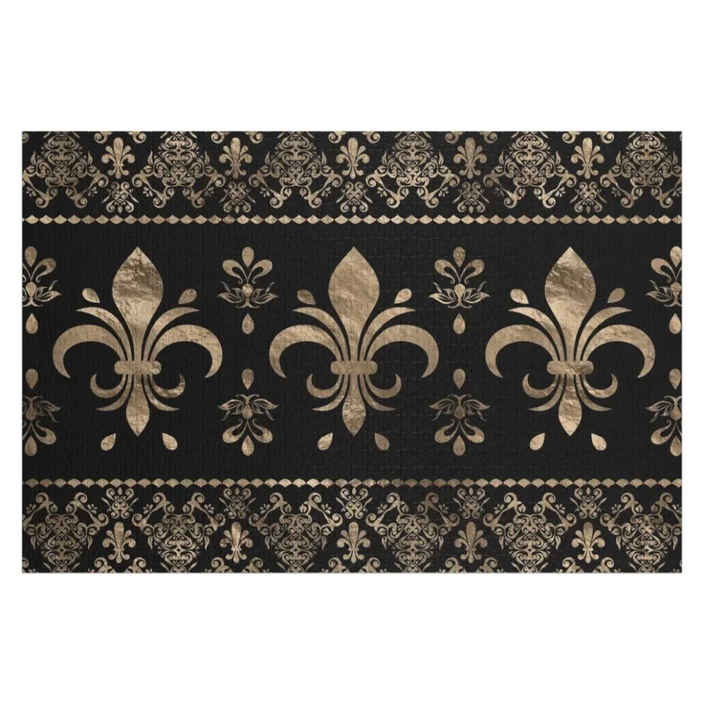 

Luxury black and gold Fleur-de-lis ornament Jigsaw Puzzle Custom Kids Toy Custom With Photo Works Of Art Puzzle