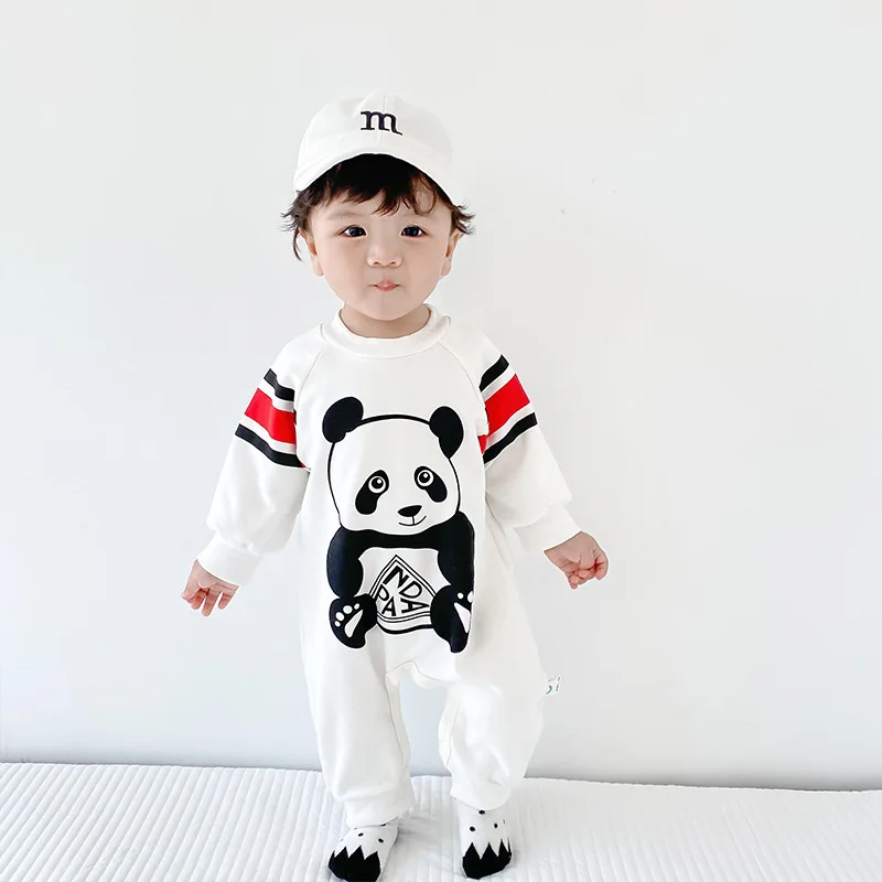 2023 Spring and Autumn New 0-3 Year Old Baby Onesie Children Cute Animal Print Clothes white Panda Outing clothes