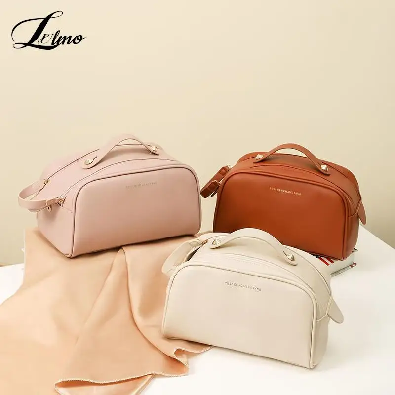 Large Capacity Travel Cosmetic Bag Portable Leather Cosmetic Bag Women Bathroom Wash Bag Multifunctional Toiletry Kit