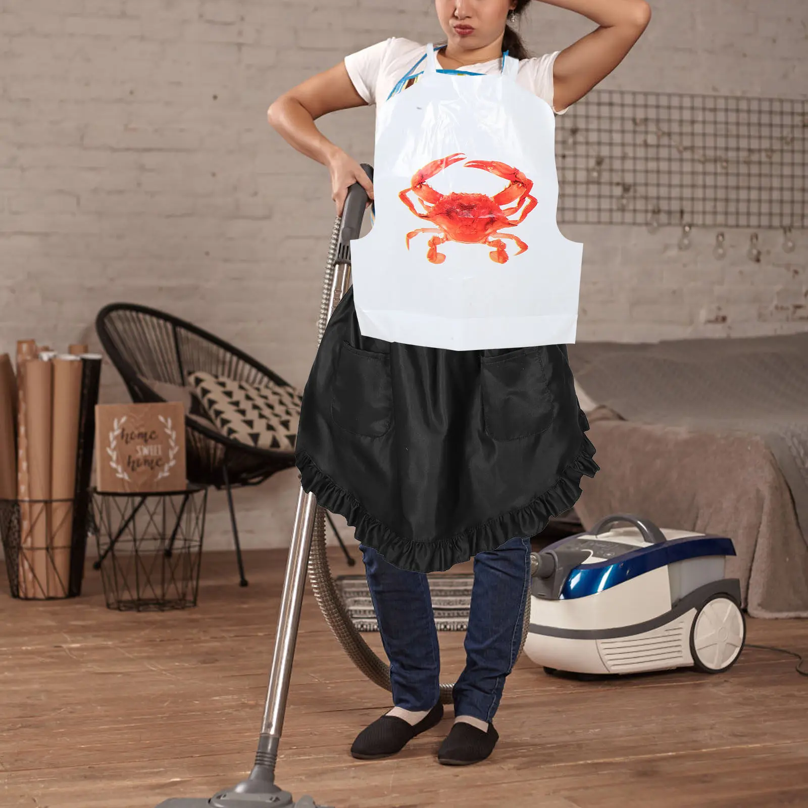 100pcs Crab Apron For Women Waterproof Disposable Cooking Bibs Boil Party Supplies Clear Oil Resistant Plastic Seafood