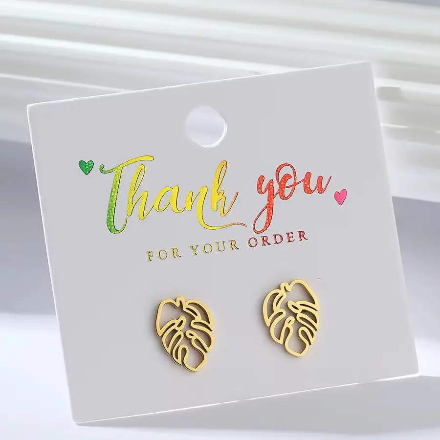 Bohemia Hollow Monstera Leaf Stud Earrings Stainless Steel Tropical Plant Piercing Earrings for Women Vacation Jewelry Gift