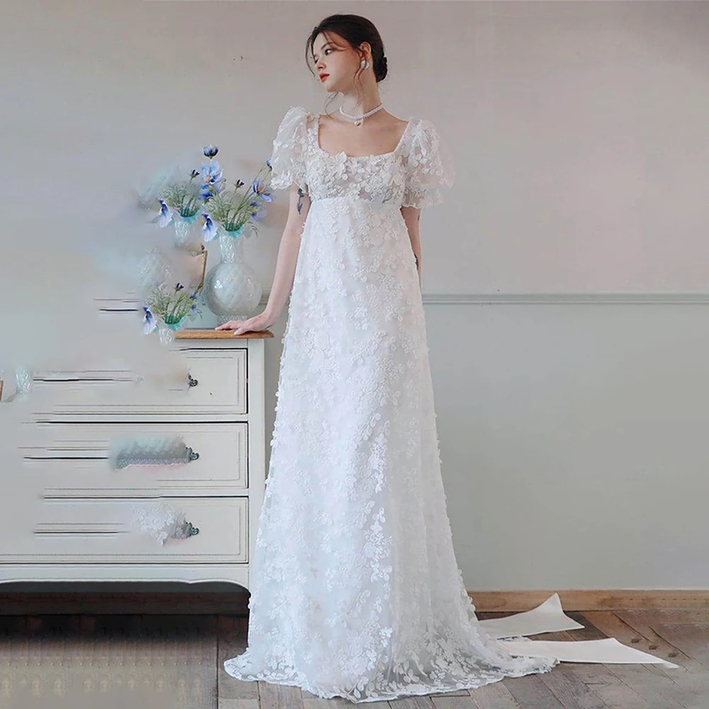 

2026 Square Neck Short Sleeve Appliques A Line Evening Dresses Women's Formal Evening Gowns Prom Party Gowns Wedding Guest Dress
