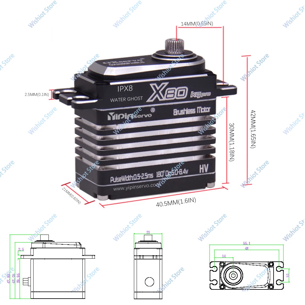 80KG Digital Servo Brushless Motor Waterproof IPX8 PWM Control High Torque Metal Gear Magnetic Encoding Servo for RC Cars Robot