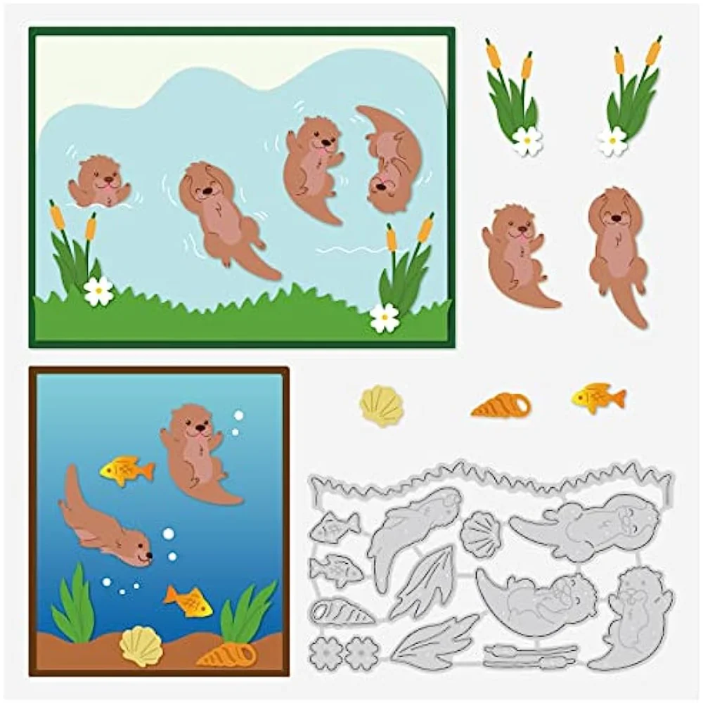 Otter Metal Cutting Dies Fish/Seaweed/Shells/Flowers/Conch Embossing Stencil for Card Making Scrapbooking Paper Craft