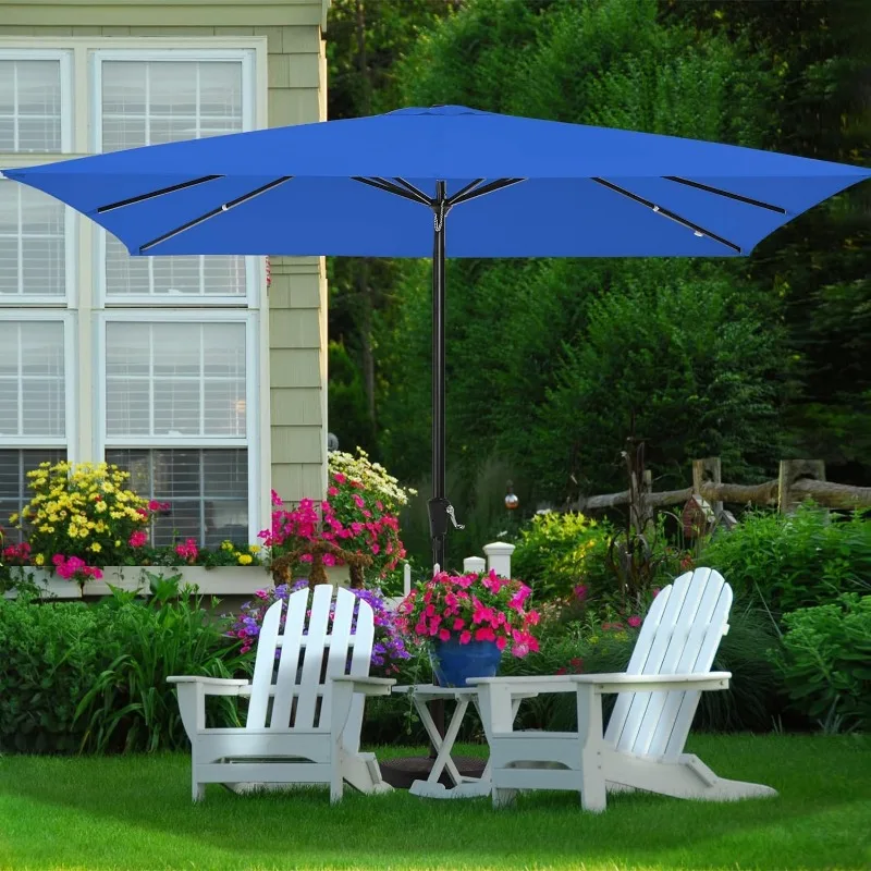 10ft Patio Paraplu Buiten Parasols Voor Terras Met Drukknop Tilt & Crank Lift Systeem, Markt Dek Zwembad Achtertuin Tuin