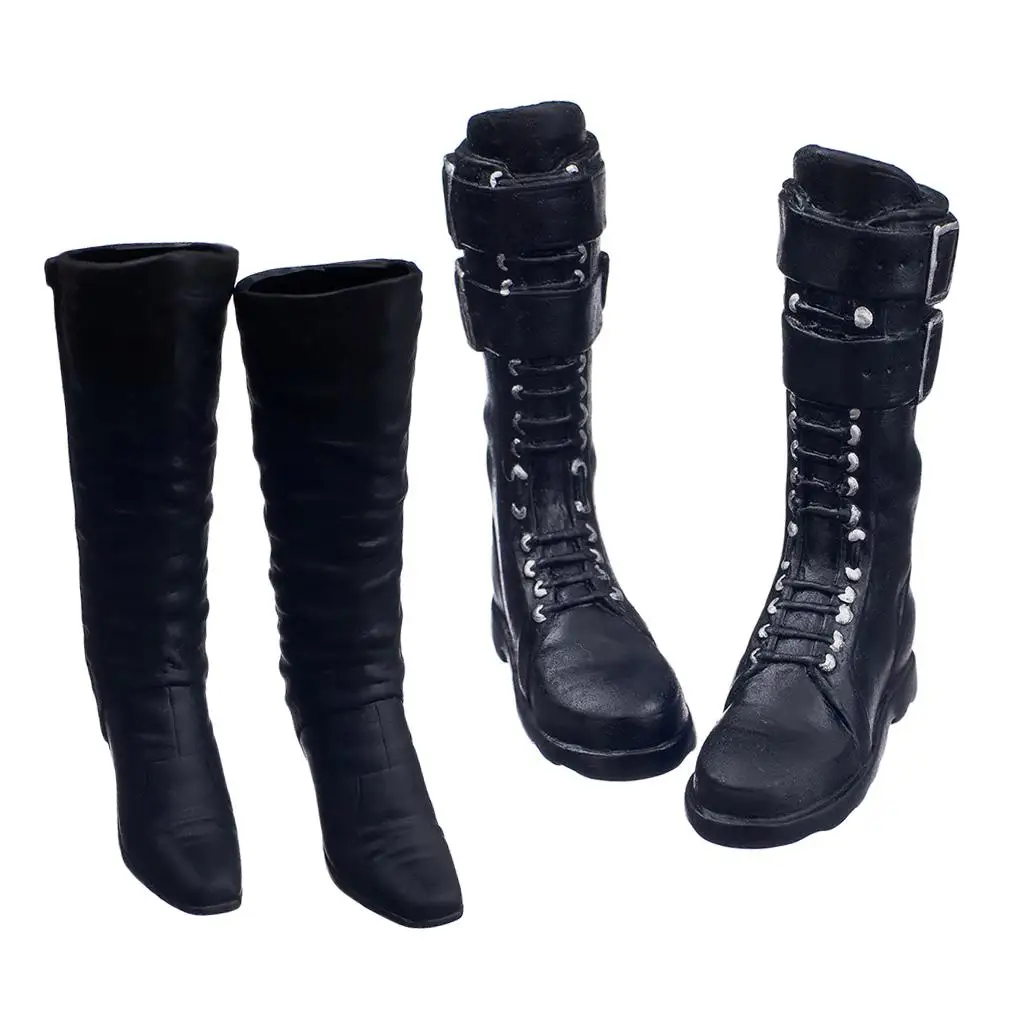 2x 1:6th Long Boots Black High Heels for Action Body Figure Doll Toy Accessories