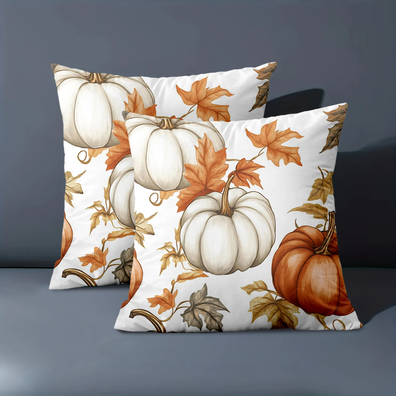 

1 pieces -2D flat printing Autumn Pumpkins And Leaves Patterned Cushions Polyester pillowcase, sofa decorative cushion cov