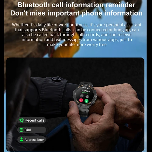 Imagen 2 del producto Reloj inteligente militar para hombre, dispositivo con pantalla HD de 360x360, linterna, control de la salud, resistente al agua, control del ritmo cardíaco, llamadas BT, para Android e IOS