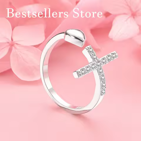 1 piece of 925 sterling silver exquisite cross ring with an opening, fashionable women's gift, jewelry accessories