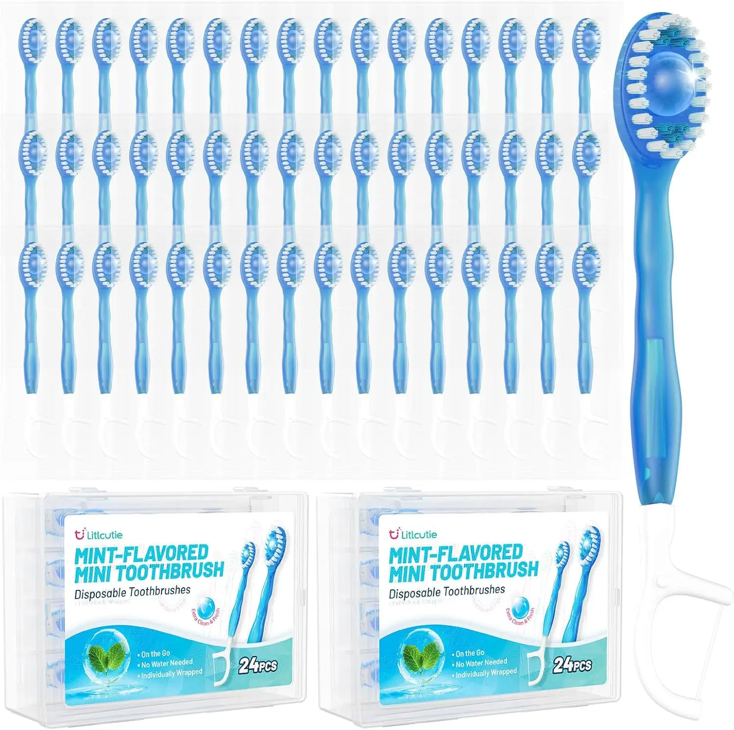 

48 Pack 5 in 1 Disposable Mini Toothbrushes with Toothpaste, Floss, Pick & Tongue Scraper