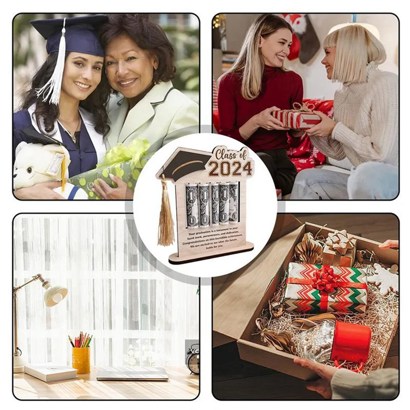 머니 카드 홀더 2024 졸업 현금 홀더 나무 축하 카드 머니 클립 홈 데스크탑 장식 파티 호의 내구성 블루