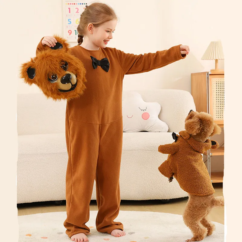 Unissex crianças halloween urso marrom trajes crianças macacões animais cosplay purim carnaval palco role play mostrando vestido de festa