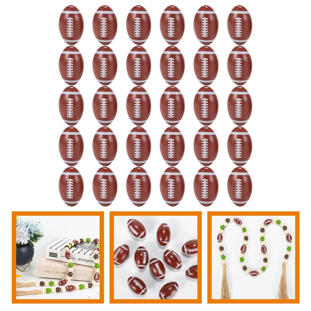 

30pcs Wooden Rugby Football Sports Multi-Function Wood Spacer Beads Sturdy Large Hole Beads For Diy Bracelet Necklace Earrings