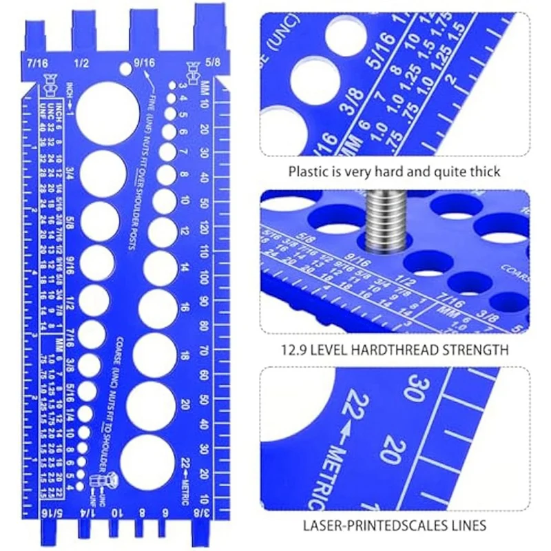 Bolt Size And Thread Gauge  Bolt And Nut Identifier Blue Bolt Nut Thread Measure Gauge 2PCS