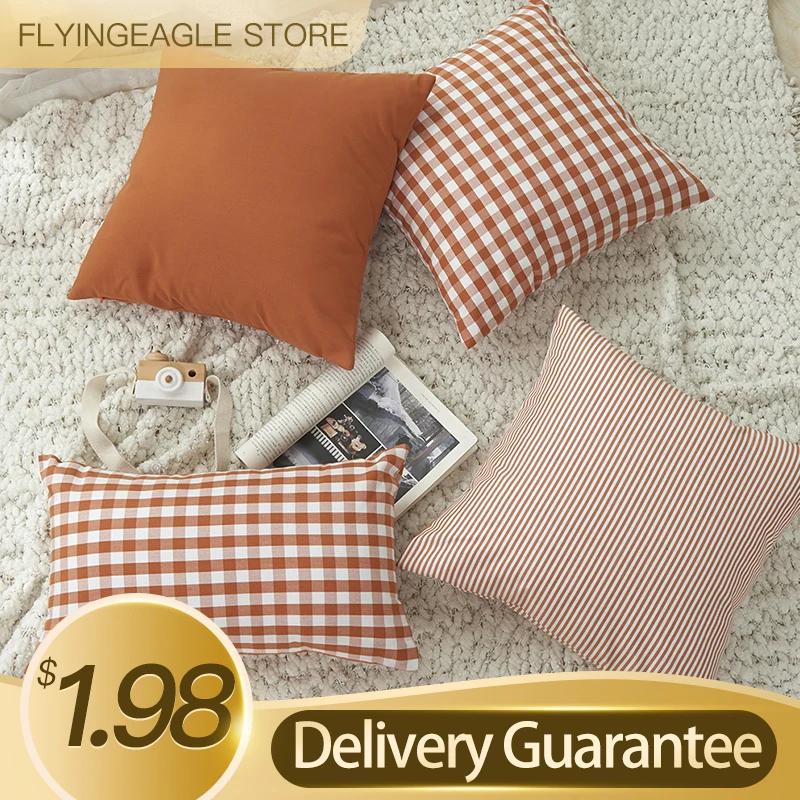 

Simple Modern Plain Plaid Pillow Cover Polyester Cotton Striped Cushion Cover without Core Sofa Bedroom Pillow and Cushion Cover