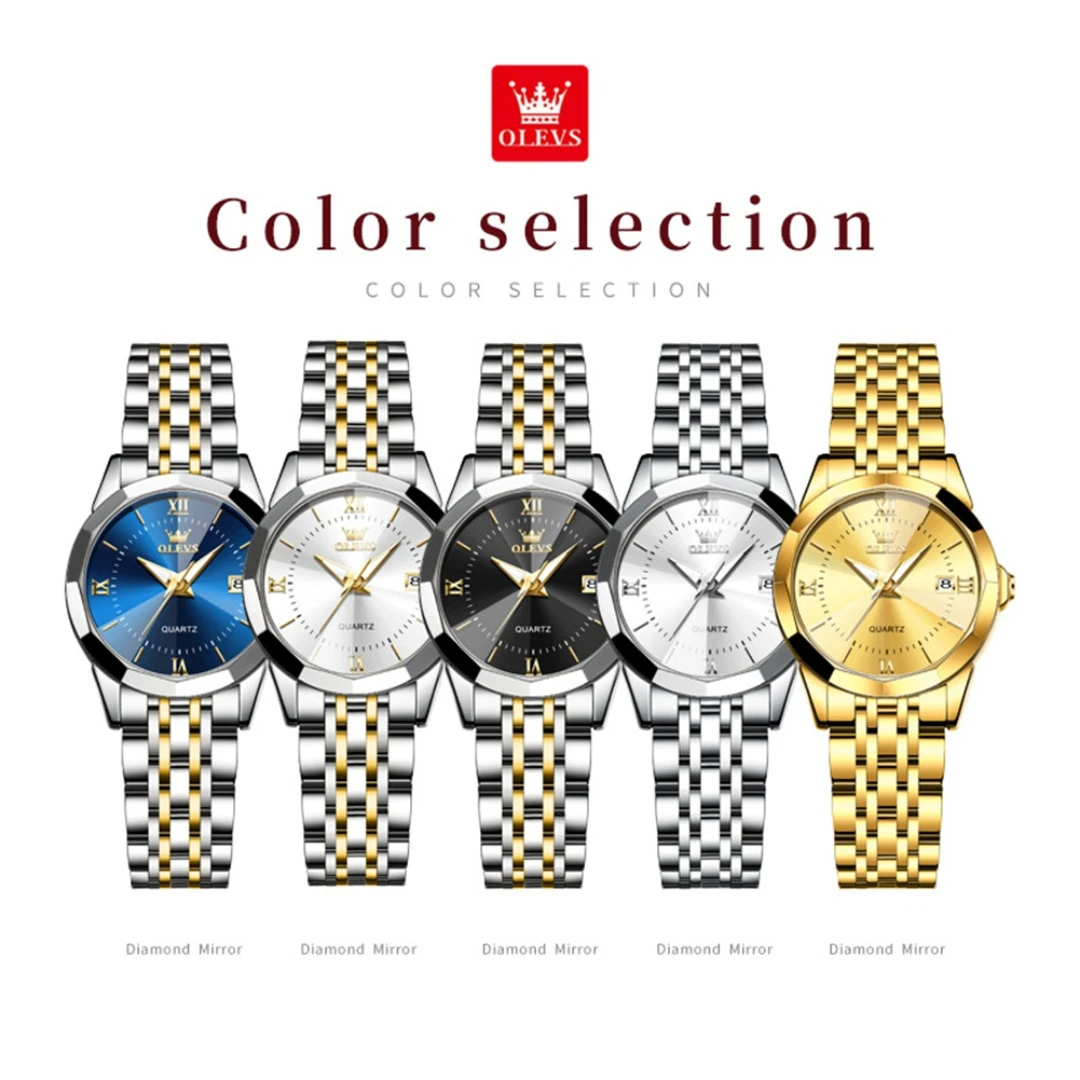 OLEVS 9989, кварцевые модные часы, подарок, ремешок для часов из нержавеющей стали, наручные часы с круглым циферблатом, светящийся календарь