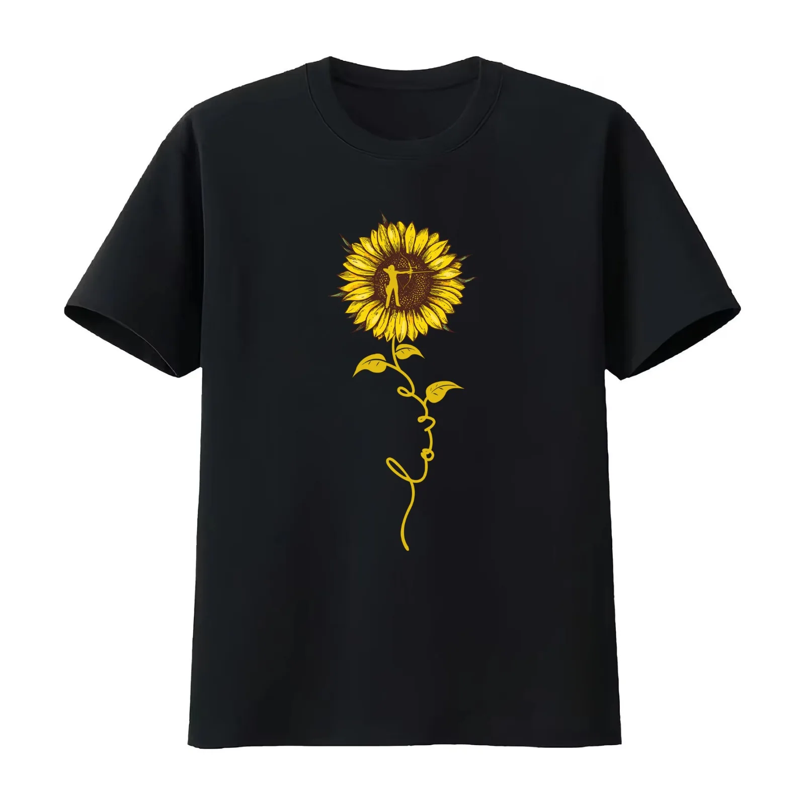 Archery- Sunflower Love T-Shirt Summer Casual Cotton Tee Oversized Streetwear Tops Vintage Graphic Print Unisex Men Women