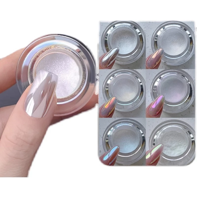 1g/jar Aurora Moonlight Nail Art Powder Iridescent Color-Changing Plating Nail Pigment Glamorous Holographic Rubbing Dust