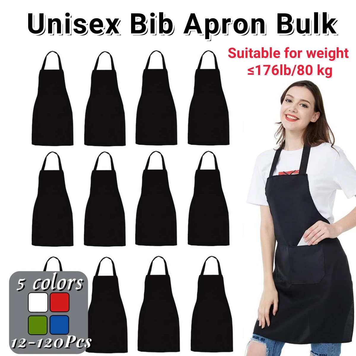 12-120Pcs Bib Aprons with 2 Pockets Unisex Cotton Chef Apron Kitchen Aprons Painting Sewing Christmas Cookie Party Server Aprons