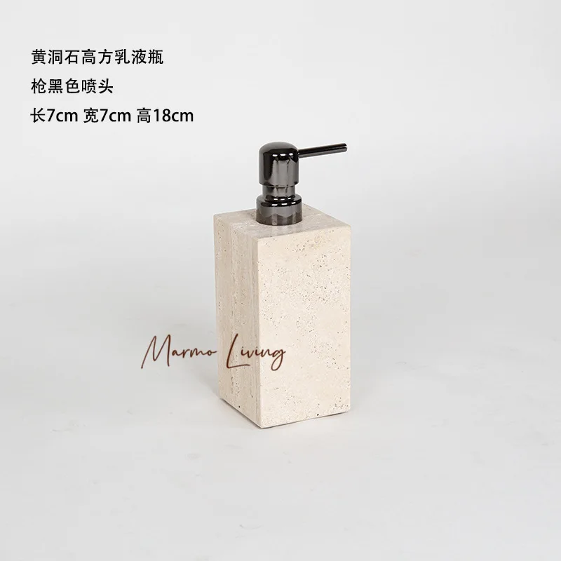 100% Real Marble Tray Saop Dispenser Yellow Travertine Stone Bathroom Set Hotel Villa Decor Tray Tissue Box