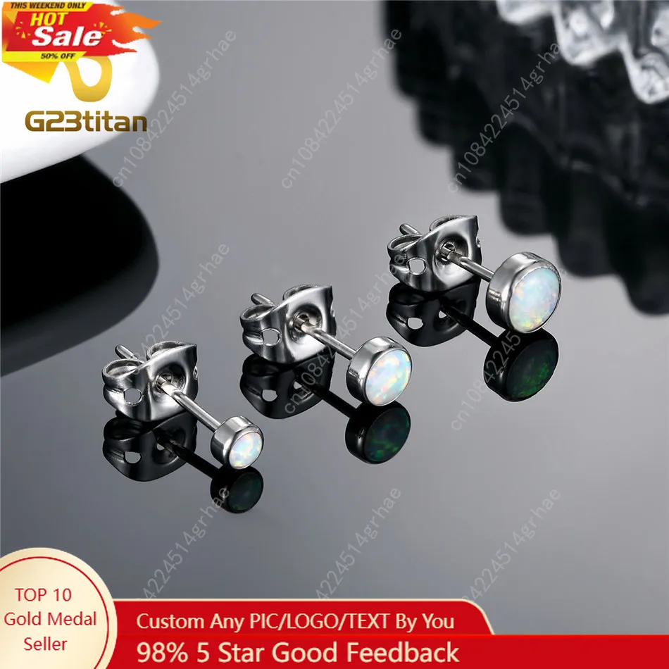 

3 4 5mm Opal Stone Earrings Allergy Free Titanium Jewelry 20G Ear Stud Multi Lobe Piercing Earing Men Women Girl Child Accessory
