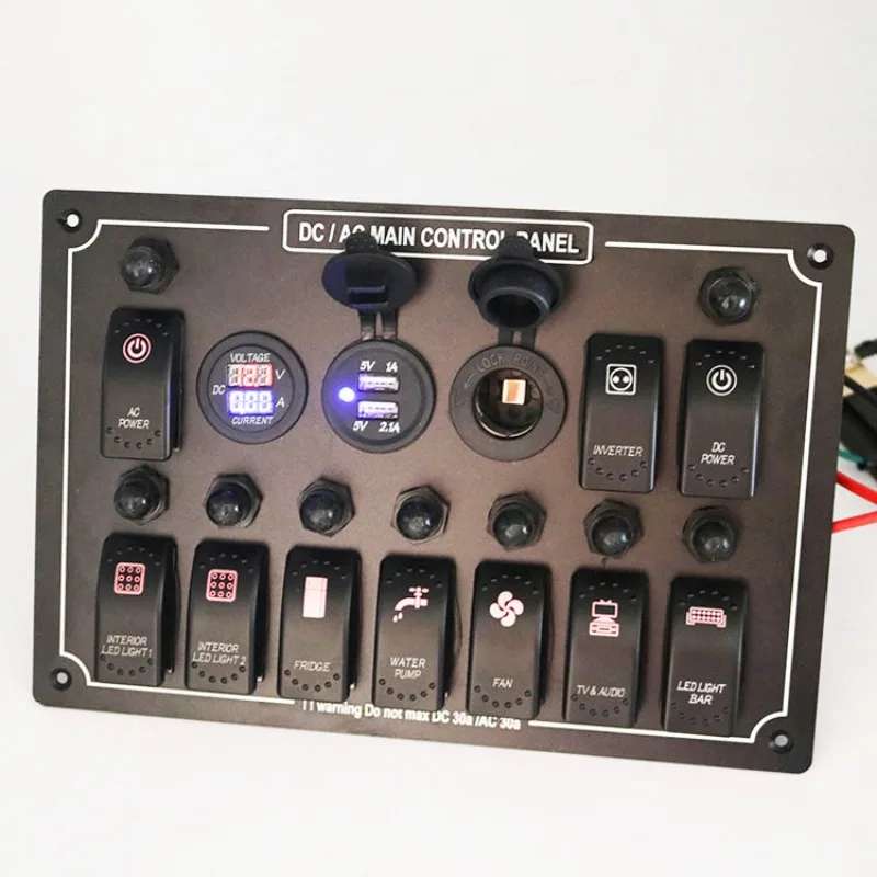 10 Waterproof Automotive Automatic Boat Marine Light Emitting Diode AC/DC Rocker Arm Switch Control Panel with Circuit