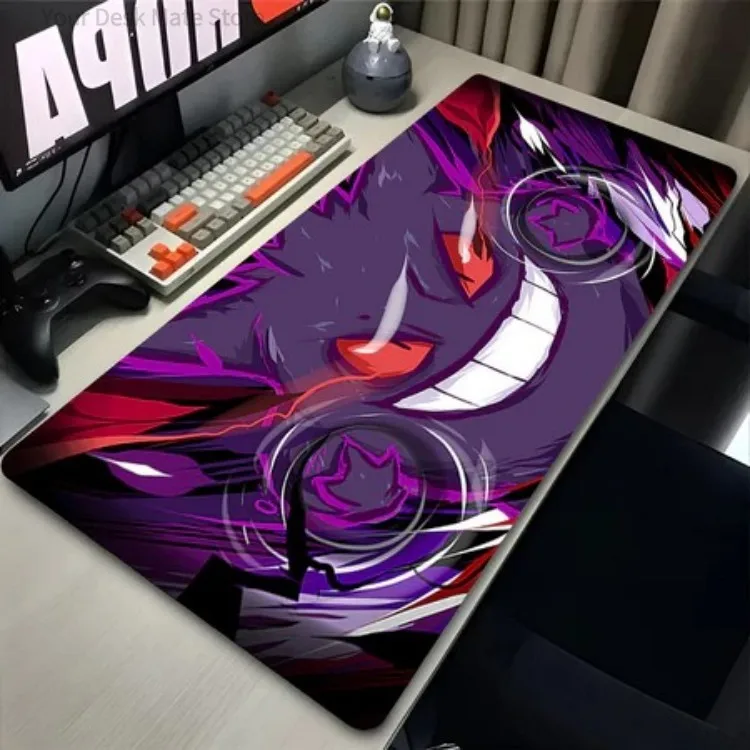 Dark Purple Phantom Monster Large Gaming Desk Mat,Neon Splash & Simple Outline Print XXL Mousepad,Non-slip Lockedge Keyboard Pad