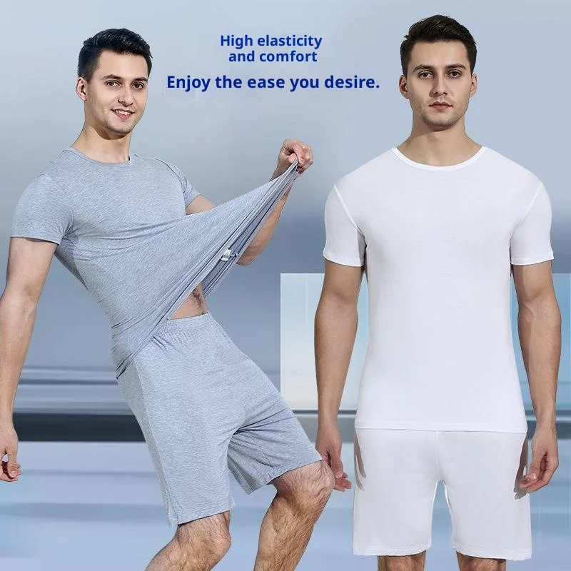 

Men'S Modal Pajama Set Summer Short Sleeve Short Pants Loose Plus Size Breathable Cool Home Wear For Middle Aged Elderly Men